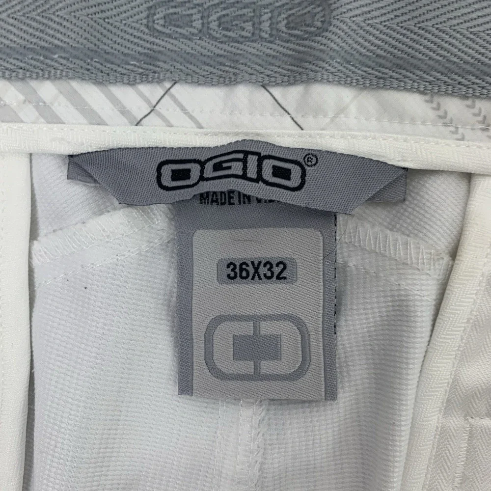 Ogio Golf Pants‎ Tag 36x32 (Measure 36x27.5) White Gray Plaid Stretch